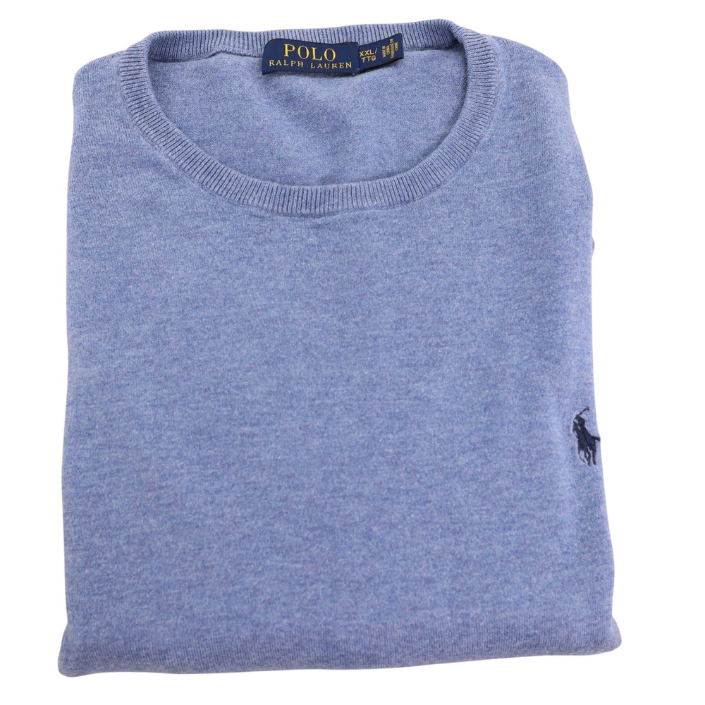 Polo Ralph Lauren Mens XXL Blue Cotton Cashmere Crewneck Pony Logo Sweater